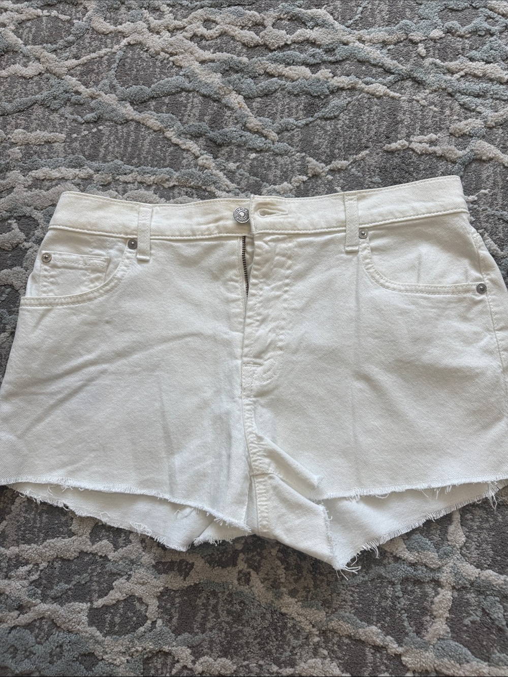 7 For All Mankind White Raw-Hem Denim Cutoff Shorts